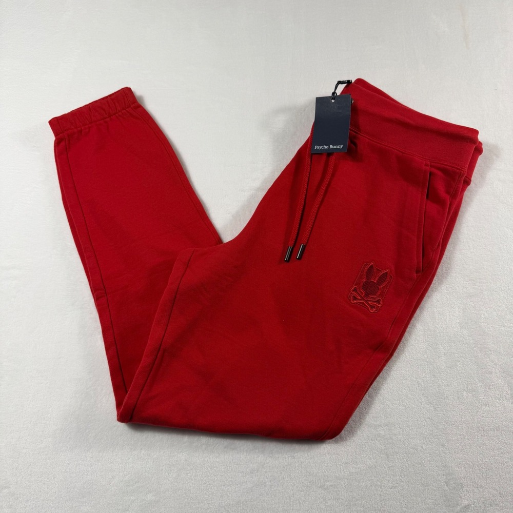 Psycho Bunny Pierce Sweatpants Mens‎ Medium Red French Terry Embroidered NWT